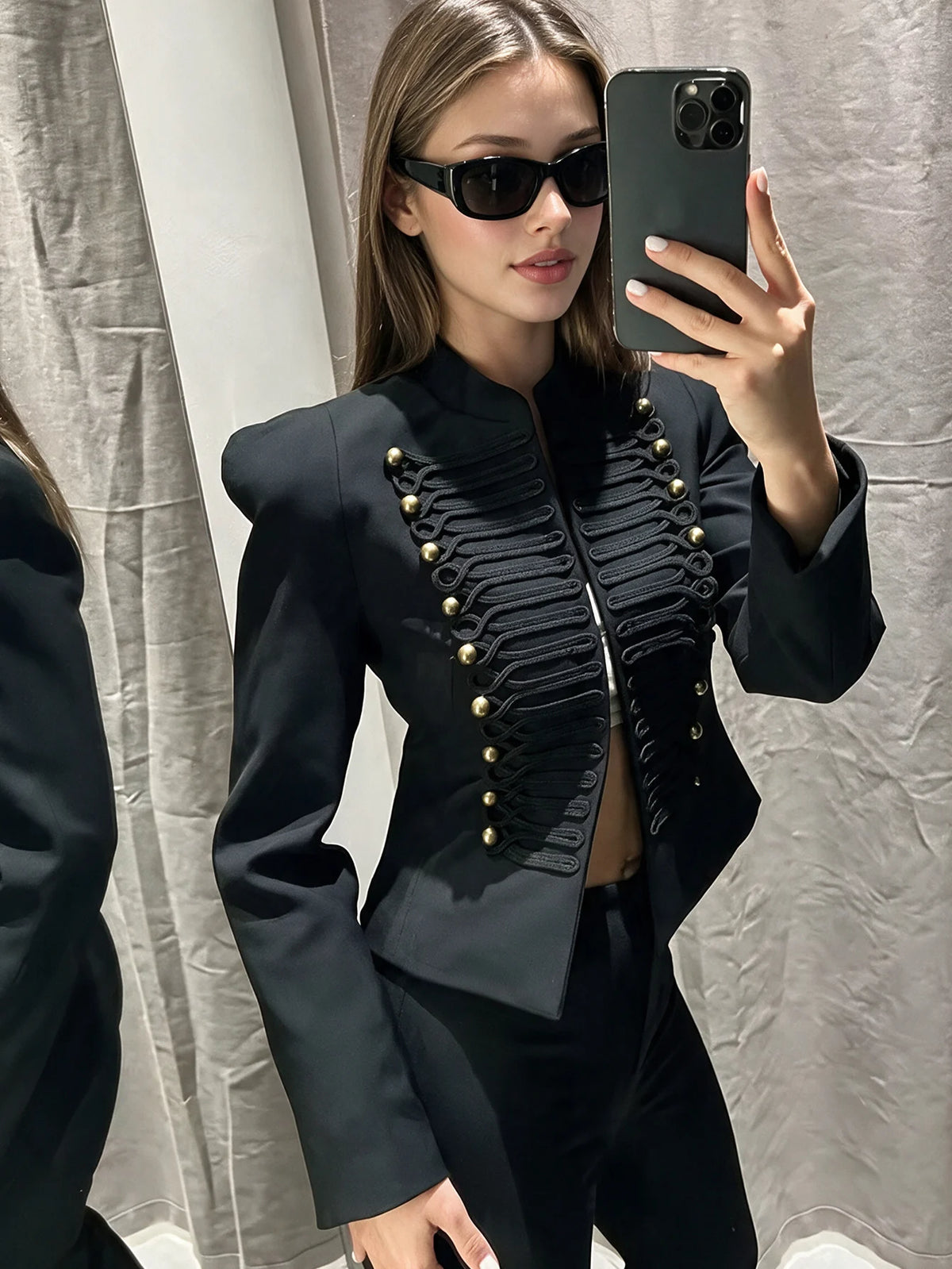 Women Vintage Slim Jacket Spring Women Trends Elegant Napoleon Jackets Ladies High Street Chic Shoulder Padded Blazer