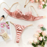 Krasapt Sexy Satin Lingerie 2 Pcs Sets Fancy Patchwork Bras And Thongs Underwear Suits Attractive Bilizna Intimate Erotic Set
