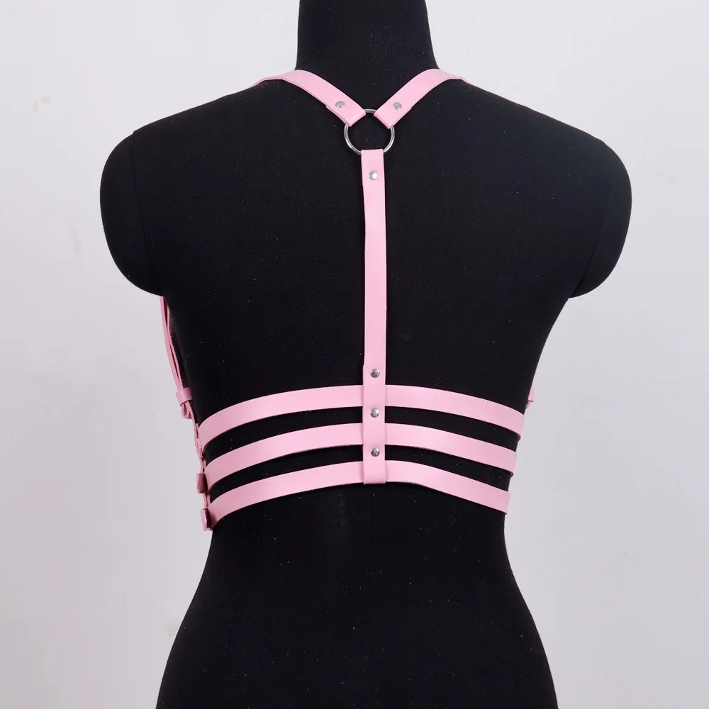 Women's Edgy Pink Faux Leather Harness Belt - Metal O-Ring Decor - Minimalist Fashion Waist Accessory for Stylish Outfits