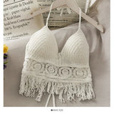 2026 Crop Tops Retro Wild Hollow Perspective Tassel Sexy Spaghetti Strap Tanke Top Women Built In Bra New Back Lace Halter Neck