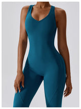 Solid Yoga Jumpsuit One Piece Outfit Fitness Bodysuit Workout Clothes for Women Sportwear Women Buttock lifting Set Activewear