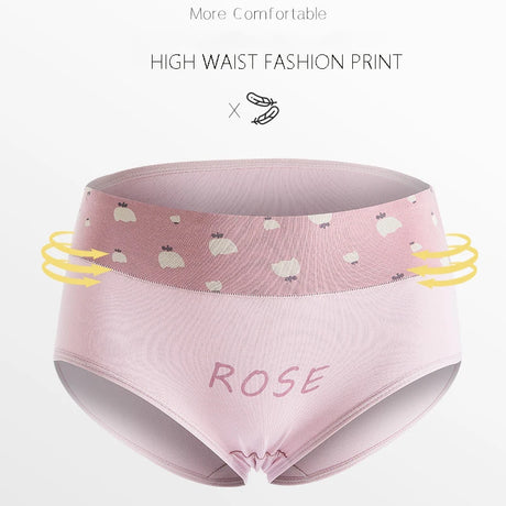 4Pcs Cotton Women Panties Breathable Underwear Fashion Print Ladies Briefs Slim Soft Underpants High-Rise Sexy Ladies Lingerie