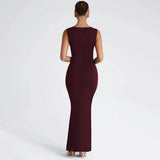 Hugcitar Women Elegant Solid Square Collar Straps Sexy Bodycon Maxi Prom Dress Summer Women Y2K Clothes Evening Party Birthday