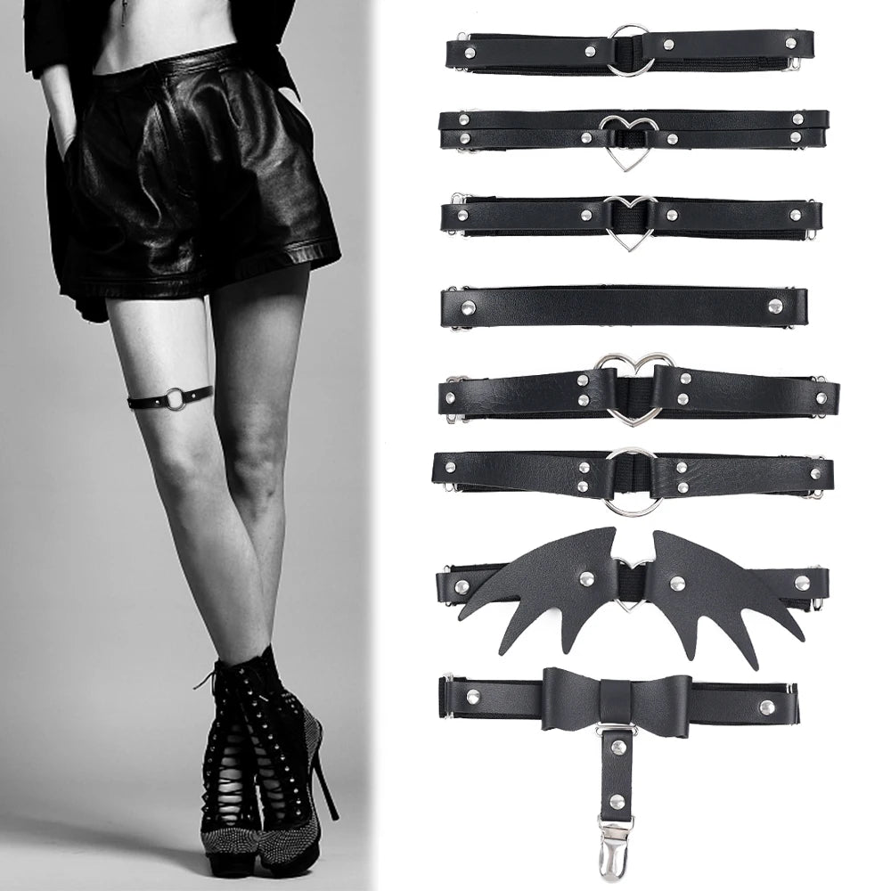 Punk Black Heart Leather Sword Belt Waist Garter Handmade Body Bondage Sexy Leg Suspenders Harness Stockings Belts for Women