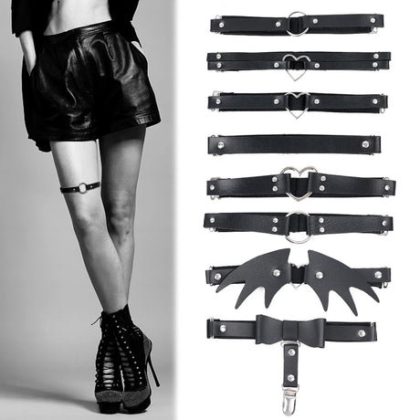 Punk Black Heart Leather Sword Belt Waist Garter Handmade Body Bondage Sexy Leg Suspenders Harness Stockings Belts for Women