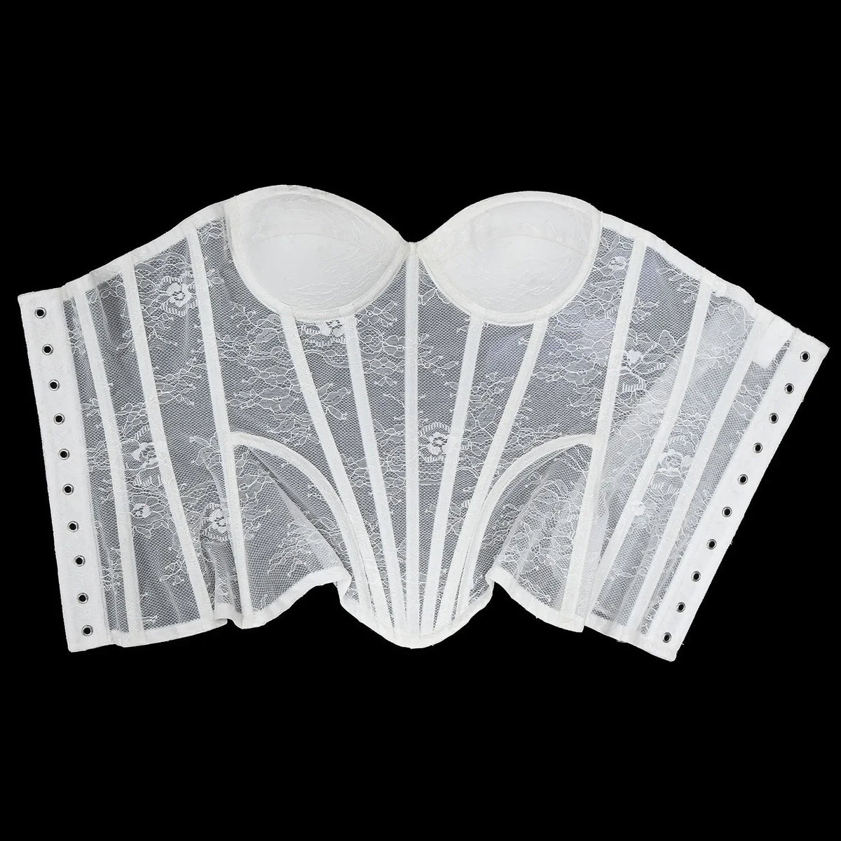 Women Mesh Corset Busiter Overbust Cups Push Breast Floral Lace Bodice Sext Tansparent Strapless Crop Tops Lace Up Steel Boned