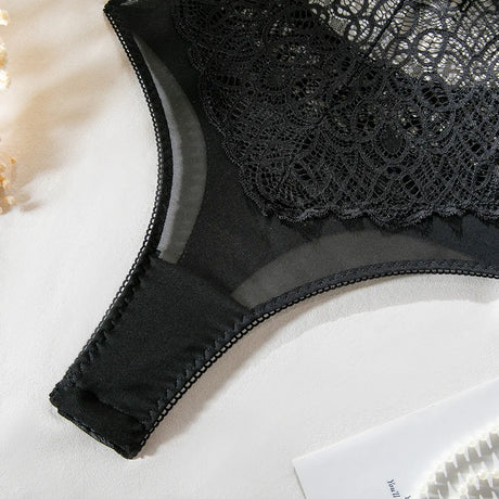 Sexy Women's Lingerie Lace Patchwork Hollow Out Bodysuit Black Solid Color Slim Suspender Backless Underwire One Piece Jumpsuit