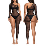 Sexy Bodysuit Women Nylon Single shoulder Leopard Bodystocking Erotic Lingerie Crotchless Bodycon Teddies Female Porno Underwear