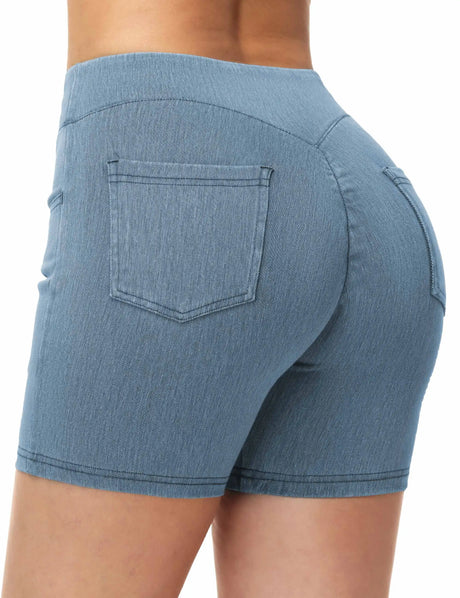 THE GYM PEOPLE Women's High Waisted Booty Lifting Denim Shorts Stretchy Pull on Jean Shorts With Pockets