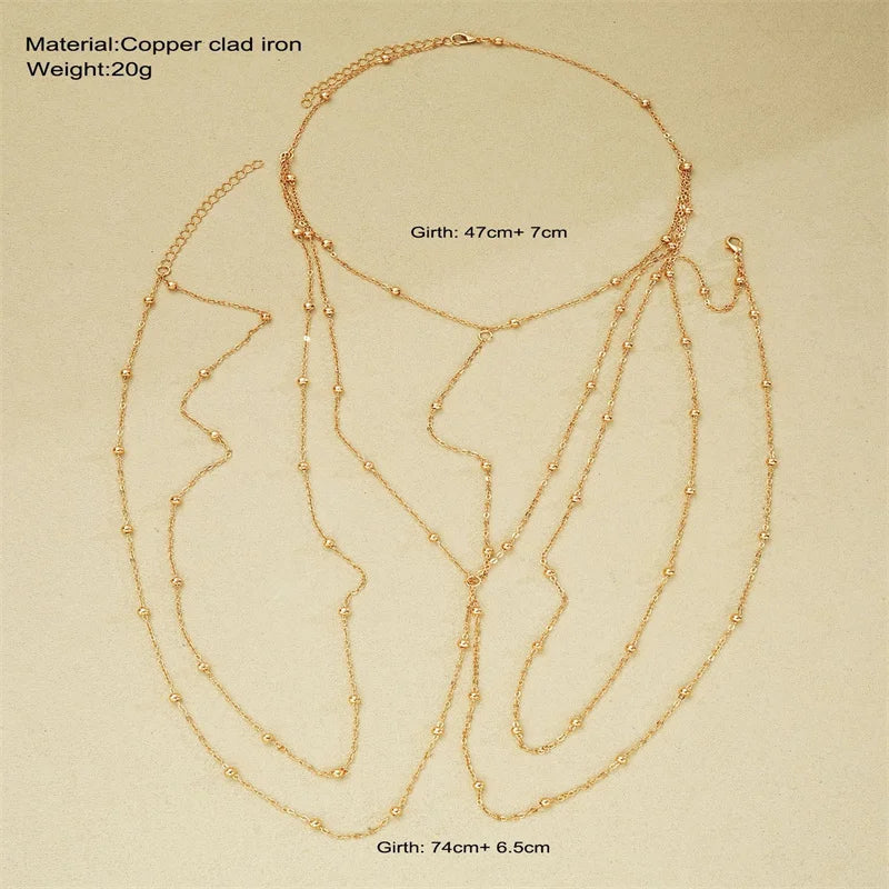 Simple Multilayer Rhinestone Back Chain Necklaces for Women Sexy Metal Shiny Crystal Bikini Waist Chain Body Chain Jewelry Gifts