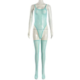 Toucheart Erotic Dress with Leg Socks Mesh See-through Patchwork Seductive Body Shaping Backless Women Intimate Hollow Dress Set