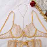 2026 Metal Chain Decor Perspective Lingerie Set Women's Sexy Lace Slim Underwear Split Set Female See Through Bra and Panty Set