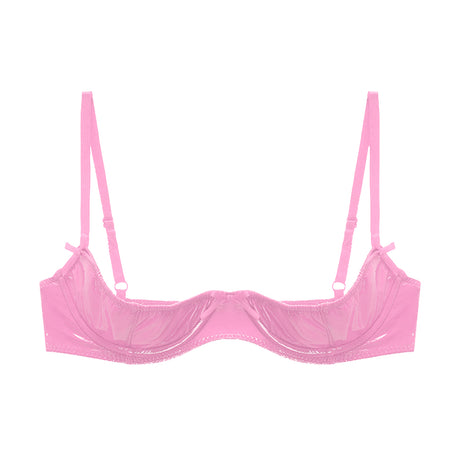 Womens Lingerie Open Breast Bras Wet Look Patent Leather Sexy Open Chest Quarter Cup Brassier Strappy Underwired Bra Underwear