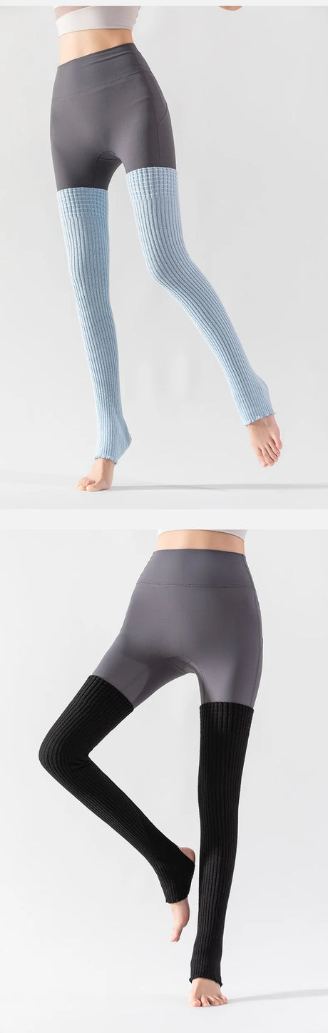 Women's Yoga Thigh-high Leg Warmers with Leg Protection, Long Tube Leg Coverings, Foot-stretching Knee-length Socks