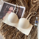 Half Cup of Scarless Suspender Bra Without Steel Rings Gathering Strapless Breasts for Women Adjustable Sexy Scarless Underwear