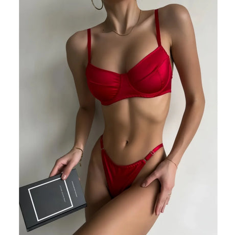 Krasapt Romantic Satin Lingerie 2 Pcs Sets Sexy Patchwork Bras And Thongs Underwear Suits Wedding Night Erotic Intimate Outfits