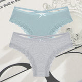 2PCS Cotton Panties for Women Sexy Lace Brazilian Briefs Female Low-Waist Cross Webbing Underpants Stretch Breathable Intimates