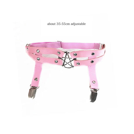 Women Rock Sexy Elastic Leather Belt Heart Leg Punk Thigh Garter Cosplay Spike Rivet Pink Gothic Thigh Ring Heart Garter