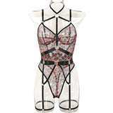 Leopard Print Strappy Bodysuit Blue Caged Harness Lingerie Sexy Mesh Sheer Teddy Underwire Erotic Lenceria Mujer