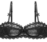European Lace Bra Set Ultra-Thin Semi-Transparent, Half Cup Pure Desire Bras for Small Chest, Anti-Sagging Comfortable Underwear