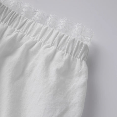 2Pcs Pajamas Sets for Women Puff Long Sleeve Square Neck Lace Patchwork Tops with Elastic Waist Shorts Loungewear