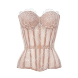 Sexy Women's Lace Fishbone Bandage Vest Black Slim Strapless Backless Female Corset 2026 Spring Summer Lady Beach Party Top New