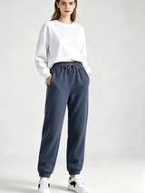 Autumn Winter Warm Solid Color Fleece Women Long Pants Casual Loose Elastic Waist Sports Pants Office Ladies Trousers Women