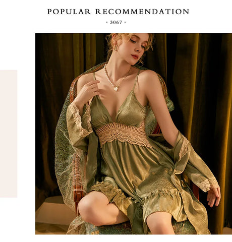 Women Sexy Lace Up Bathrobe Gown Set Backless Nightdress Satin Sleepwear Chemise Sleepwear Lingerie Satin Silk Nightgown Kimono