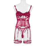 MUZISKAT Mesh  Lingerie Luxury Brand Bodysuit Backless Tops for Women 3 Piece Lingerie Set with Garter Sexydresses for Women