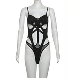 Sexy Women Bodysuit Cut Out Bodycon Jumpsuit Strap Cami Y2K Pure Aesthetic Tops Summer Sleeveless Solid Color Crop Outfit Tee