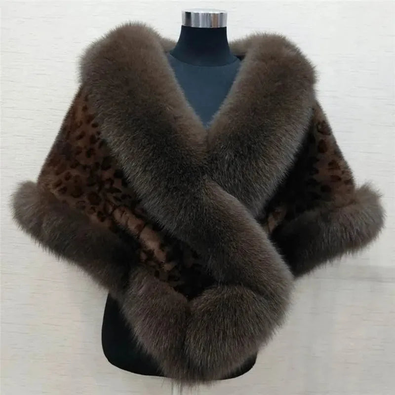 White Fur Shawl Women's  Jacket  Autumn Winter Faux Mink Fox Fur Dress Cheongsam Cloak Coats New 2026 Thicken Warm Short Outwear