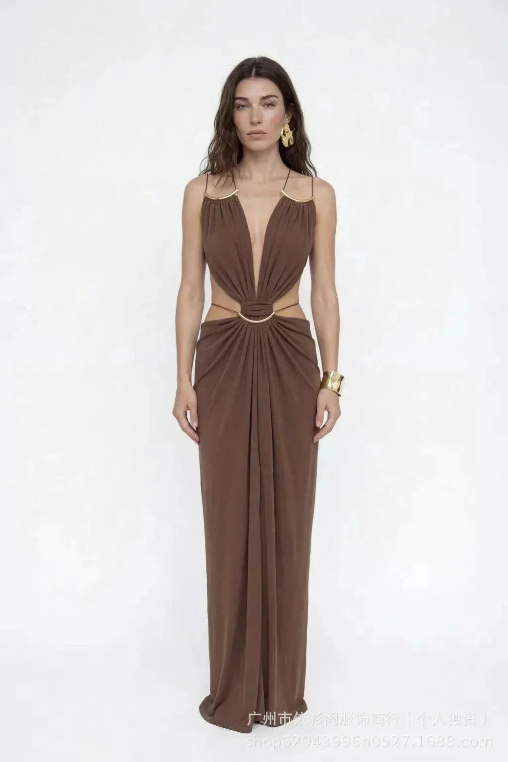 Halter Maxi Dress Women Summer Sleeveless Backless Cut Out Waist Sexy Black Long Dress Elegant Party Clubwear Vestidos Female