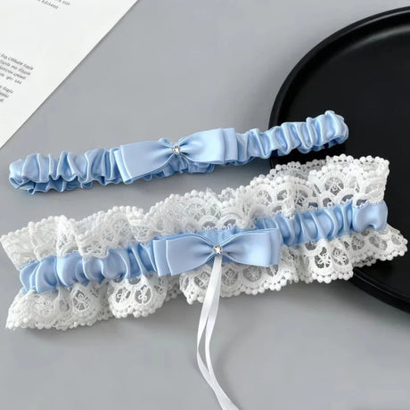 Women Lace Bow Silky Smooth Satin Elastic Thigh Strap Garter Belt Sexy Thigh Bands Party Bride Leg Garter Cosplay Tea Time
