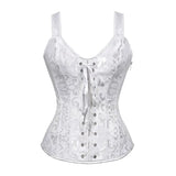 Gothic Corset Top With Straps Sexy Floral Zipper Brocade Overbust Lingerie Burlesque Body Shaper Lace Up Bustier Plus Size