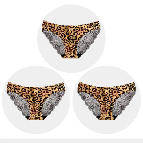 Women's Seamless Underwear Leopard Intimate Women Sexy Lace Black Floral Panties Seamless Panty 3pcs/set