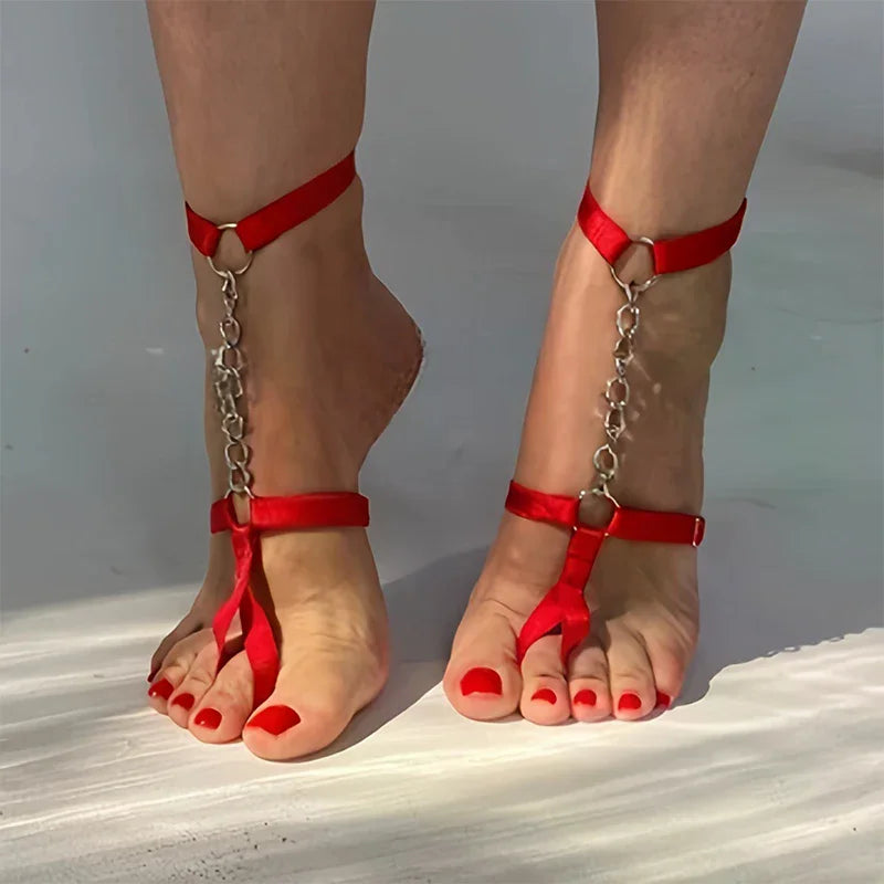Chain Gothic Black Elastic Band Bandage Anklet Bracelet for Women Summer Barefoot Foot Belt for High Heel Sandals & Prom