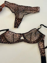 Seamless Leopard Print 2-piece Bra Set Lingerie Sexy See Through Erotic Romantic Set Underwear Women Bra and Panty Set