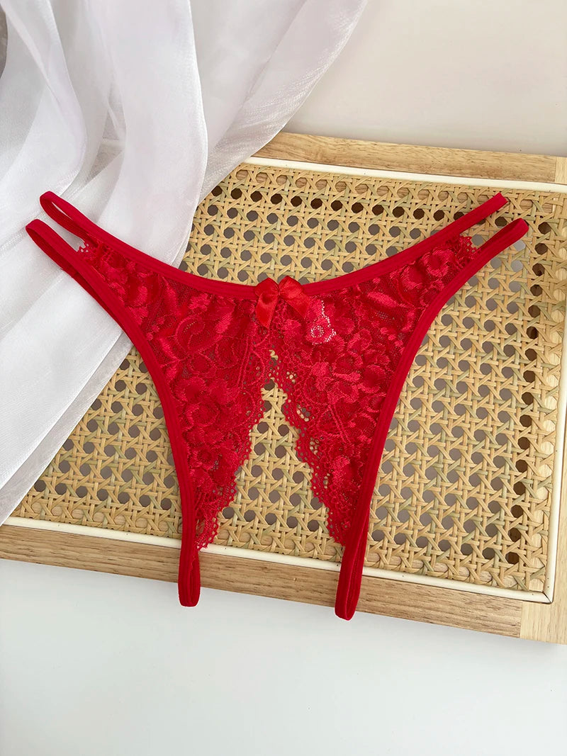 Custom Name Crystal Letter Briefs Sexy Lace Crotchless Knickers Hollow Waist Panties Open Gear Underpants Girlfriend Wife Gift