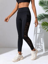 Side Mesh Yoga Women's Leggings Black Fabric Patchwork High Waist Soft Comfortable Gym Fitness Sportswear Long Pants