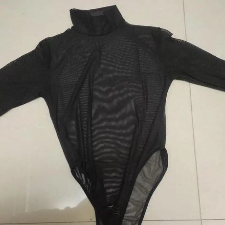 Long Sleeve One-pieces Open Crotch Bodysuits Bodycon Black Shirts Tops Body Lingerie Suits for Women Plus Size Club Street wear