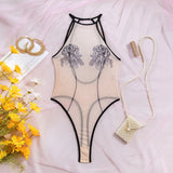 Toucheart Erotic Bodysuit Women's Printed Mesh Jumpsuit Sexy Intimate Hollow See-through Backless One-piece Underwear for Women