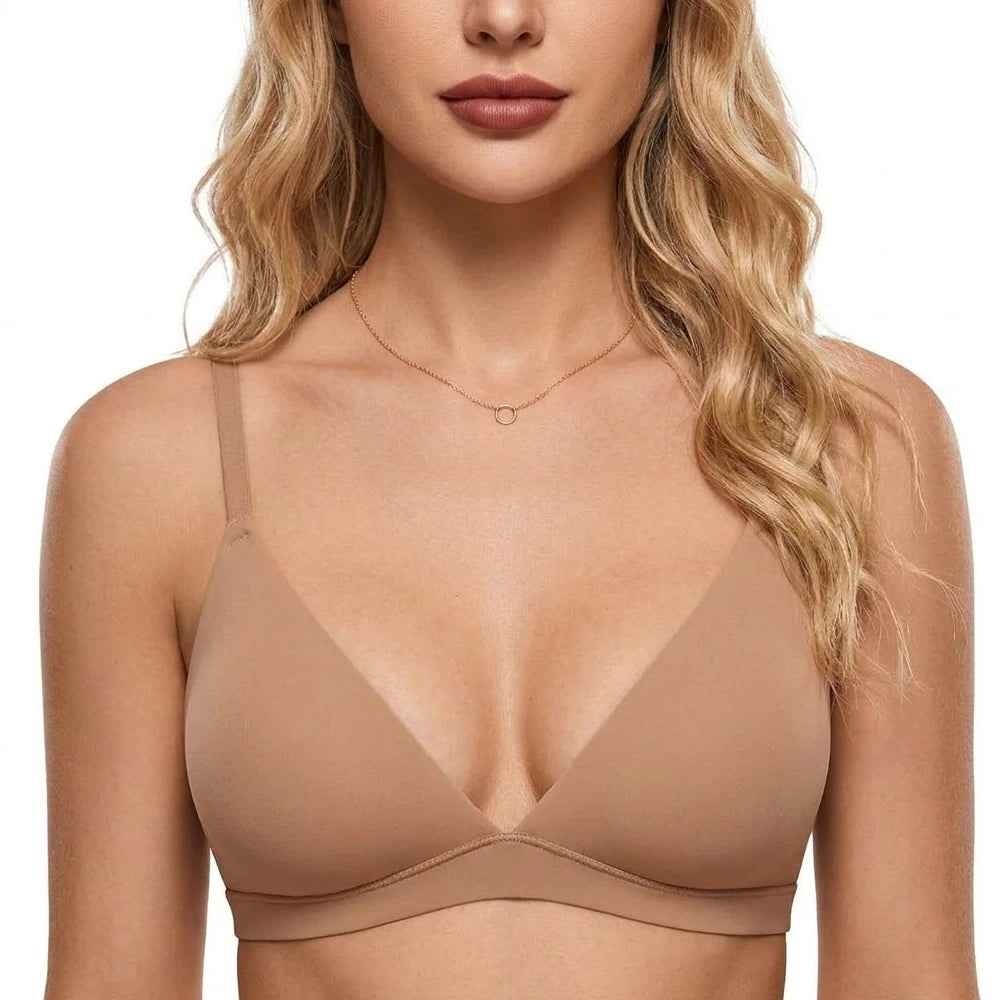 Triangle Non-paded Bralettes Women Wireless Deep V Bras Plunge Unlined No Underwire Brassiere Seamless Comfortable Everyday Bras