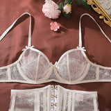Toucheart Erotic Lingerie New French Style Lace Suspender See-through Gather Together Women Sexy Thin Pure Desire Underwear Set