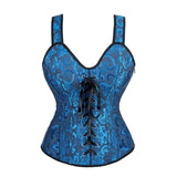 Gothic Corset Top With Straps Sexy Floral Zipper Brocade Overbust Lingerie Burlesque Body Shaper Lace Up Bustier Plus Size