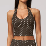 2026 New Polka Dot Halter Neck Sports Bra Deep V Backless Yoga Top Women's Gym Workout Tank Pilates Training Activewear Vest
