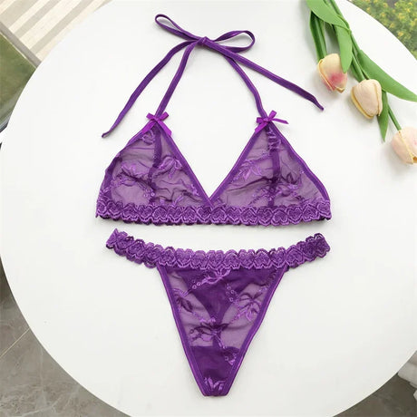 Name Custom Crystal Letter Thong Lace Tie Neck Bikini Bra Panties Sexy Personalized Name Low Waist G-String Underwear Bra Set