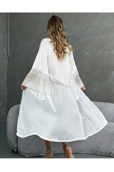 Bathrobes Satin Sexy Long Sleeve Loose Peignoirs For Women Robe White Wedding Dress Bride Dresses Spring Summer Sleepwear Robes