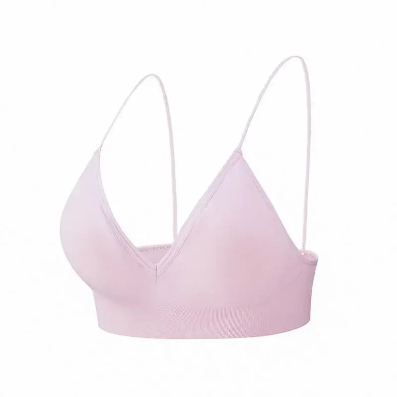 V Neck Seamless Triangle Cup Bra Camisole Underwear Wrapped Chest Women S M L Breathable Gather Up Sports Fitness Yoga Casual