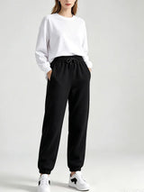 Autumn Winter Warm Solid Color Fleece Women Long Pants Casual Loose Elastic Waist Sports Pants Office Ladies Trousers Women