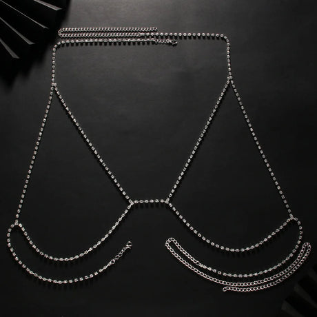 V Shape Body Chain for Women Rhinestone Chest Harness Sparkly Elegant Chic Glam Minimalist Party Jewelry Gift Box Packaging